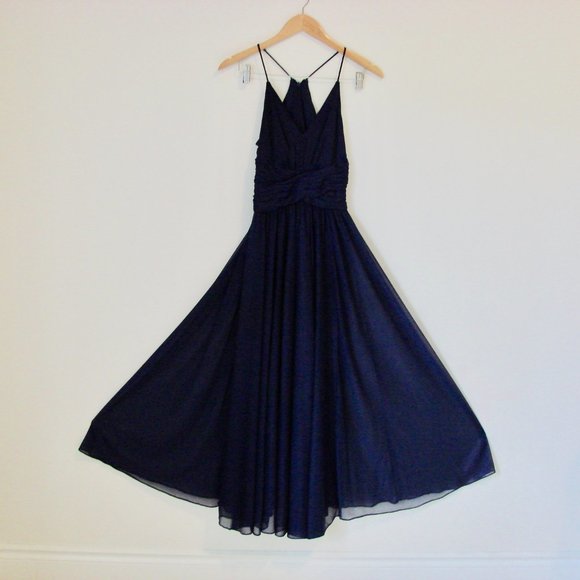 David's Bridal Bridesmaid Dress Marine Navy Blue Ruched Prom Wedding Size 0 Zero - Picture 15 of 16